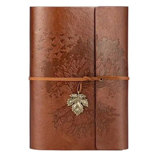 Carnet de Note Cuir A5, Journal à Spirale Rechargeable, Vintage Carnet de Voyage avec Pages Lignées, Carnet à Spirales, Cadeau pour Femmes, Hommes, Filles et Garçons, 160 Pages (Marron)