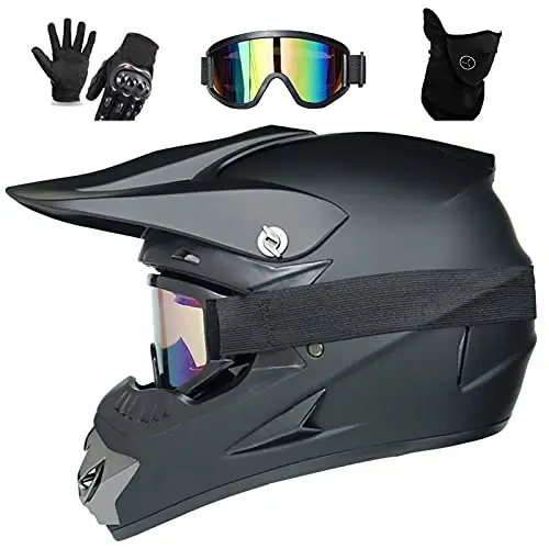 Casque Cross Homme Noir,Casque VTT Integral Comprend S,M,L,XL 4 Tailles de Doublure de Casque,Casque Cycliste pour Enfants,Garçon Et Fille Scooter De Ski VTT Casque