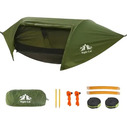 Night Cat Hamac Tente avec Moustiquaire Imperméable à l'eau pour 1 Personne Randonnée Camping dans Jardin Arrière-Cour Sauvage