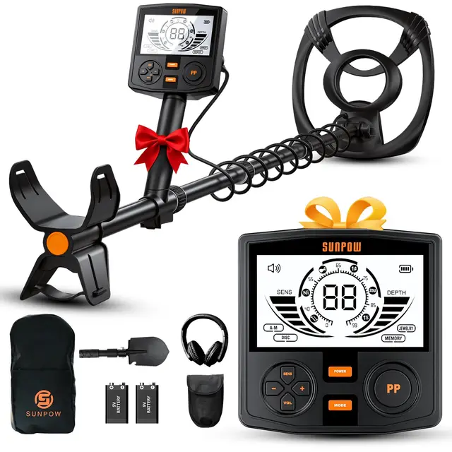SUNPOW Détecteur de Métaux Professionnel pour Adultes - Haute Précision, Bobine Étanche De 30 Cm, Écran LCD Rétroéclairé 2X, Puce DSP Avancée, 5 Modes, Longueur Réglable