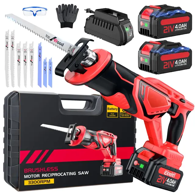 XIAZIR Scie Sabre Sans Fil, Moteur Brushless 3500 CPS/min, 2 batteries 21 V 4000 mAh, Kit de 8 Lames pour Bois, Métal, PVC et Plastique, Scie Alternative Compacte avec Chargeur Rapide et Coffret