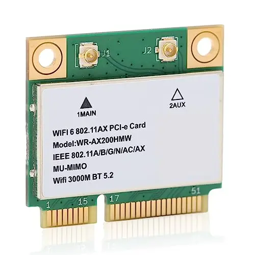 Yunseity AX200HMW WiFi 6 Carte sans Fil Dual Band 802.11 A/B/G/N/AC/AX Half Mini PCI-E WiFi Card Adaptateur Réseau BT5.2 pour PC, Ordinateurs Portables, Uniquement pour WIN10 (64bit)