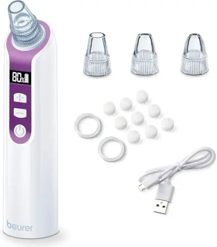 Beurer FC 41 Appareil anti points noirs, éliminateur électrique de points noirs pour un nettoyage des pores profond, 5 niveaux d'intensité et 3 têtes, convient à tous les types de peau