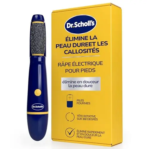 Dr. Scholl's Râpe électrique pour pieds Élimine instantanément les callosités et les peaux mortes, pour des pieds plus doux et plus lisses en quelques secondes. Idéale pour voyager Piles AAA incluses