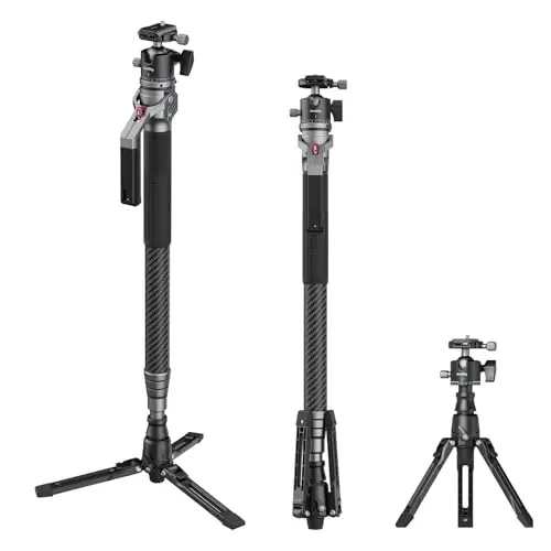 SMALLRIG 166,5 cm Monopode en Fibre de Carbone pour Appareil Photo, Monopode Compact avec Longueur de Rangement de 68 cm, 1,72 kg Poids, Réglage Hauteur 1 Touche, Rotule Charge Max 5 kg - 5564