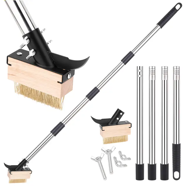 Appareil d'élimination des mauvaises herbes de 160 cm, gratte-joints 2 en 1 avec brosse métallique et grattoir, brosse à joints avec poignée, brosse à joints de jardin pour enlever la mousse