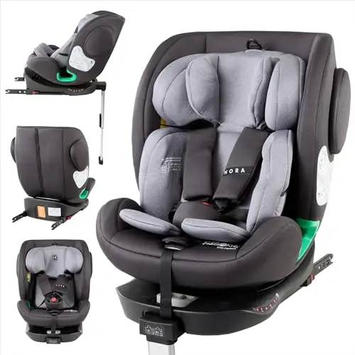 FableKids Siège enfant NORA noir | Siège auto i-Size pivotant à 360° 40-150 cm | Siège dos à la route avec ISOFIX et jambe de force | Appuie-tête et dossier réglables en hauteur | Certifié ECE R129/04