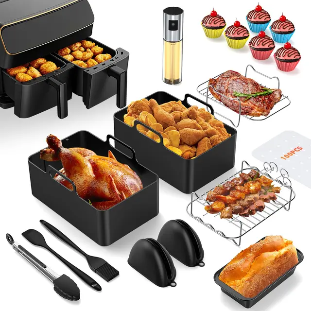 Accessoires Air Fryer, Vernatti Moule Air Fryer Ninja Foodi AF400EU/AF300EU/AF500EU, 18pcs Avec Plat Silicone Air Fryer, Racks, Spray Huile Cuisine,Moule Muffin,Moule à Pain,Papier buvard d'huile etc