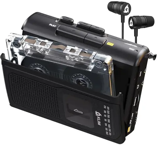 KLIM K8 Lecteur Cassette Audio avec Un Casque F1 - Enregistreur Cassette - Nouveau Player - Radio AM/FM - Microphone et Haut-Parleur Intégrés - Prise Casque et Écouteurs - Noir