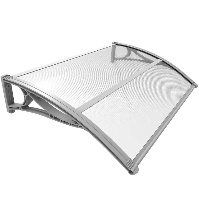 VOUNOT® Auvent de Porte d'entrée Toit Marquise en Polycarbonate Porte Résistante Toit Abri Protection Contre La Pluie et UV Gris Transparent 120cm*80cm