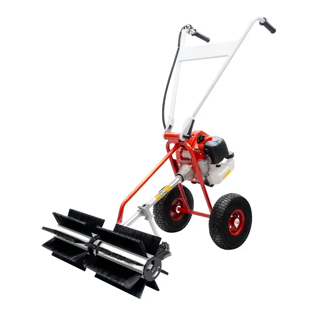 Balayeuse à essence 1,7 CV 43 cc - Balayeuse manuelle - Vitesse réglable - Avec roues - Pelle à neige - Pour terrains de gazon artificiel - Nettoyage de la route