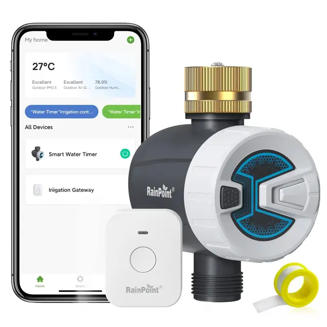 RAINPOINT Programmateur Arrosage WiFi, Minuteur Arrosage Automatique avec Entrée en Laiton, 2 Modes D'arrosage, Télécommande Smart APP Via WLAN 2,4 GHz ou Bluetooth, pour Jardin, Pelouse
