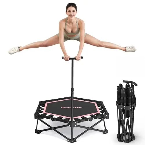 HXD-ERGO Trampoline de Fitness avec poignées réglables, Mini Trampoline de Saut Pliable pour Adultes, diamètre 106 cm
