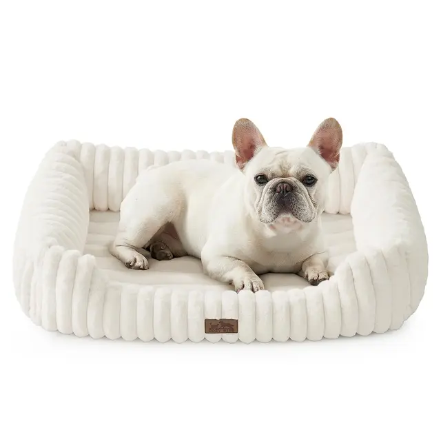 COZY KISS Panier Orthopédique pour Chien, Canapé Lavable en Fausse Fourrure pour Animaux, Surface Douce et Fond Anti-Dérapant, Lit d'Intérieur pour Moyen & Petit Chien, 76x58x18cm, Beige