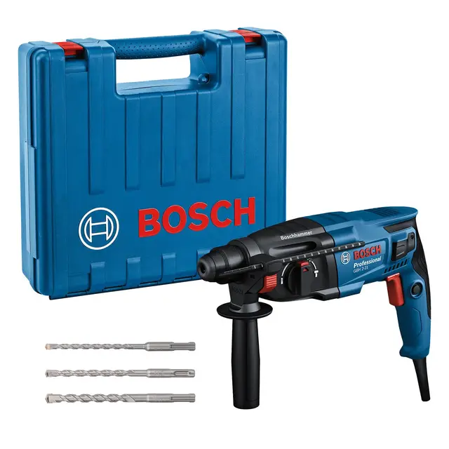 Bosch Professional perforateur GBH 2-21 (SDS plus, avec 3 forets SDS plus (6/8/10 mm), poignée auxiliaire, chiffon, butée de profondeur, coffret de transport)