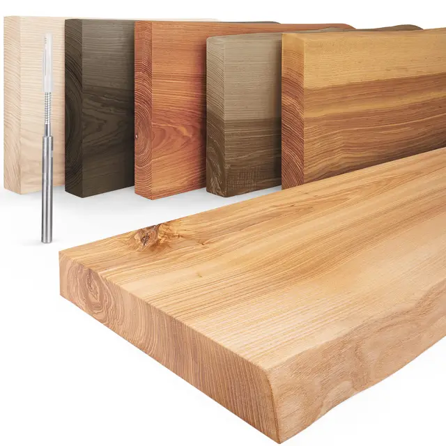 LAMO Manufaktur Étagère Flottante Murale Bois avec Fixation Invisible | Etagere 50 cm Largeur pour Salle de Bain, Couloir, Cuisine | Couleur: Naturel, Bord: Naturel | Bois Massif, Design Moderne