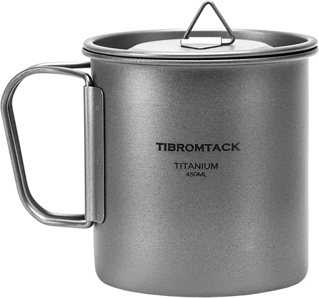 Tasse Pliante d'extérieur avec Couvercle, Tasse Camping Titane Portable, Mug en Titane de Camping Ultraléger 450ml pour l'extérieur avec Poignée Pliable et Sac en Filet