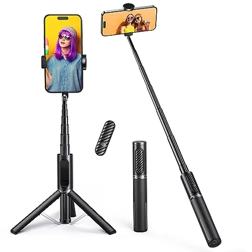 ATUMTEK Trépied Selfie Stick, Trépied Téléphone 3-en-1 Extensible en Aluminium avec Télécommande Bluetooth sans Fil, Compatible avec iPhone 17/16/15/14/13/12 mini/11 Pro et Smartphones Samsung, Noir