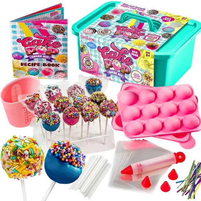 GirlZone Kit de Cake Pops Craze pour Enfants, Baton Sucette Pop Cake, Moule Cupcake Silicone et plus Encore dans ce Kit Pâtisserie pour Enfants - Cadeau Fille 10 ans