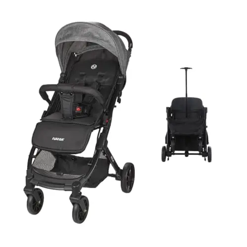 Nania Myla, poussette canne compacte, 0 à 4 ans (22kg max), légère (7,5 kg), poussette citadine, inclinable d’une main en position allongée, grand panier de rangement, avec trolley de transport