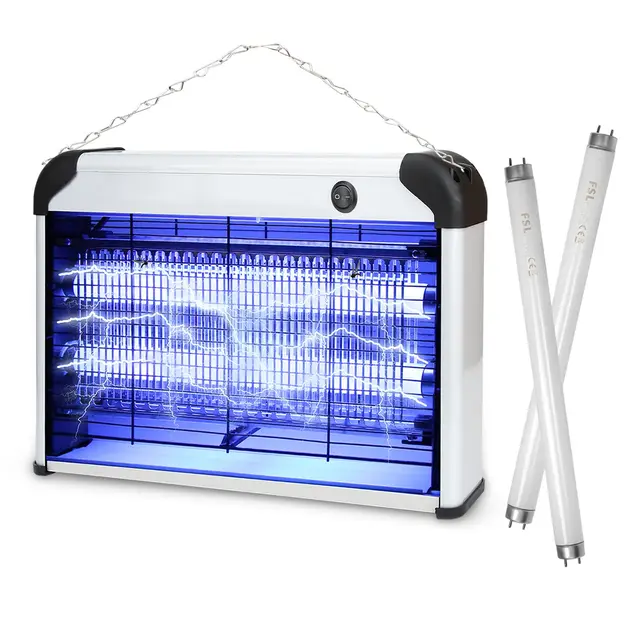 Tue Mouche Electrique Double Grille Format, 20W UV Lampe Anti-Moustique, Pièges à Mouche Tueur Lampe, Destructeur d' Insectes, Maison, Cuisine, Bureau, 2 Ampoules de Rechange
