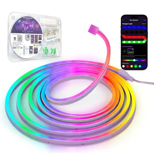 Kangtaixin Neon Ruban LED 3m, RGB Bande LED avec Contrôle APP Contrôle, Flexible Étanche Découpable Synchronisation Musicale Bandeau Lumineuse Led pour Intérieur Déco Maison