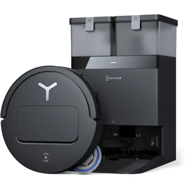 ECOVACS T50 Omni GEN2 Aspirateur Robot avec Station, Puissance 21000Pa, Brosse latérale et serpillière Extensibles, ZeroTangle 2.0, AIVI 3D 2.0, Lavage à l'eau Chaude 75℃, Ultra-Mince 81 mm, Noir