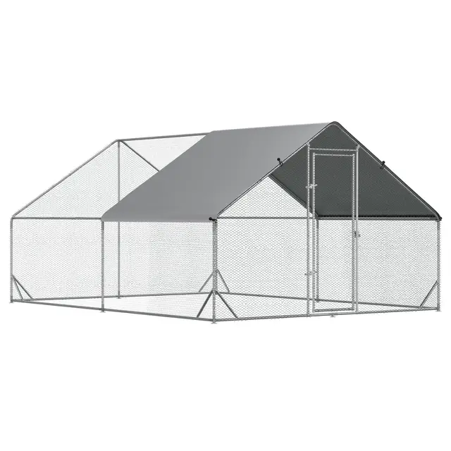 PawHut Enclos poulailler chenil volière extérieur 12 m² - Parc grillagé dim. 3L x 4l x 2H m - Espace Couvert - Acier galvanisé