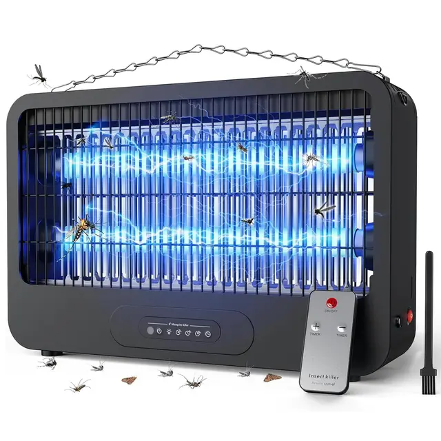 Lampe Anti Moustique 3500V, Tue Mouche Électrique UV 20W, Lampe Anti Mouche avec Chaîne Métallique et Télécommande, pour Intérieur et Extérieur, Chambre, Cuisine, Cour et Jardin (100m²)