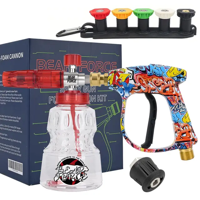 BEAR FORCE Pistolet pulvérisateur pour nettoyeur haute pression M22-ID14mm et raccord rapide 1/4" lance à mousse de neige 1L, pour nettoyeurs haute pression Kär-cher K1 K2 K3 K4 K5 K6 K7, lavage auto