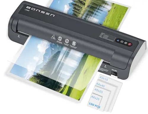 BONSEN Plastifieuse A3 avec Technologie Anti-Blocage, 100 Pochettes Incluses, Température NTC Précise, Plastification Rapide pour Maison, École, Bureau – Idéale pour Enseignants, Bureaux et DIY, L3402