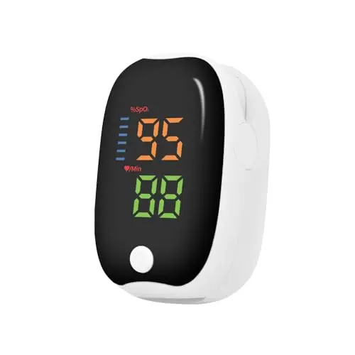 Oxymètre de Pouls Doigt pour Adultes, Écran LED Couleur HD - Mesure Express SpO2 et Fréquence Cardiaque en 3-5 Secondes, Portable pour Maison/Sport/Voyage