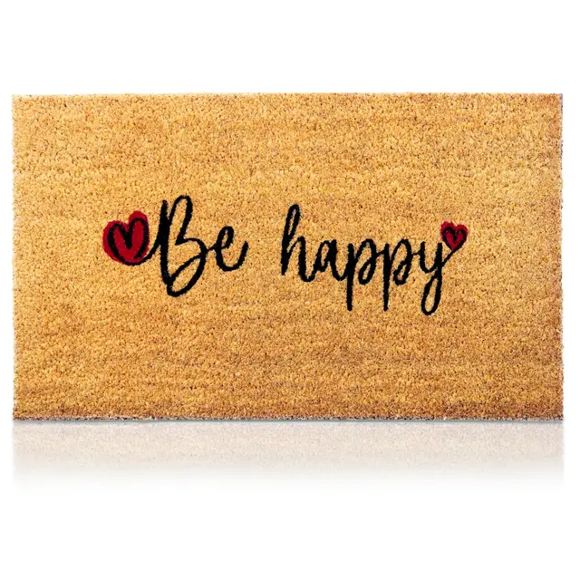 Paillasson Be Happy en Fibre de Coco - 70x40cm-Tapis de Porte de Bienvenue, Surface Antidérapante PVC & Fibre de Coco - Entrée Maison, Couloirs, Portes - Accessoires Maison -Original & Minimaliste