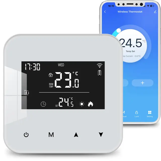 Beok Thermostat WiFi pour chaudières gaz et fioul,Thermostat Mural à 2 Fils,Programmation Quotidienne,Alimentation par Pile ou USB,Compatible avec Tuya Smart APP,Alexa