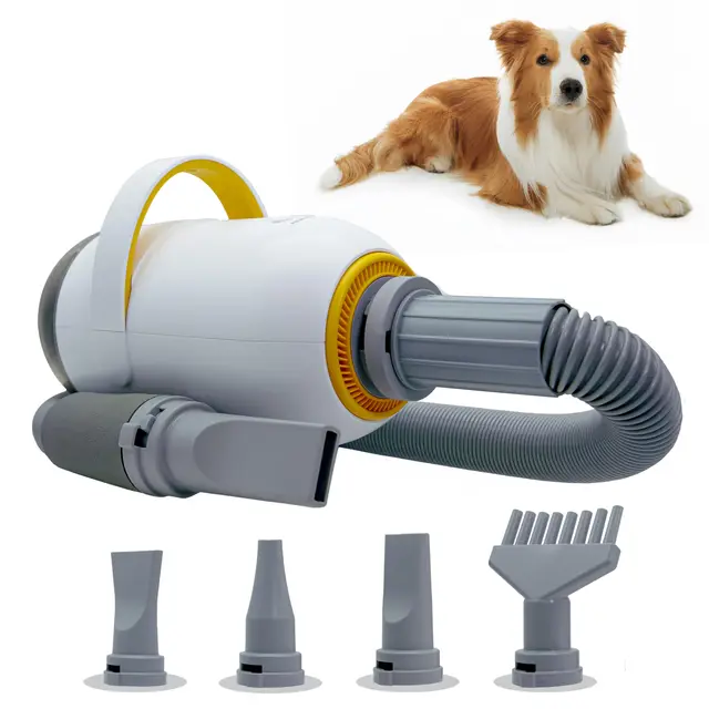 Pulseur pour Chien 2-en-1 avec Fonction aspirateur – Sèche-Poils pour Chien – 3200 W, 7 Vitesses Chaud/Froid, anions antistatiques, Silencieux, Tuyau Extensible, 4 Embouts Inclus