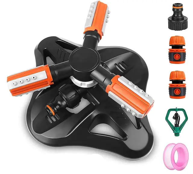 KAHEIGN Arroseur De Jardin, 3 Bras Rotation Automatique à 360° Ajustable Arroseurs D'eau De Jardin Système D'irrigation De Pelouse Pour Jardin Parc Cour - Avec Connecteurs Rapides & Tête D'arrosage