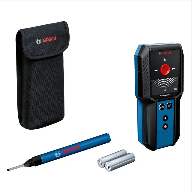 Bosch Professional Scanneur Mural GMS 120-27 (Profondeur de détection Max. métal Non magnétique/métal magnétique/câble sous Tension/Bois : 120/100/50/30 mm, 2 Piles AA, Stylo marqueur, Housse)
