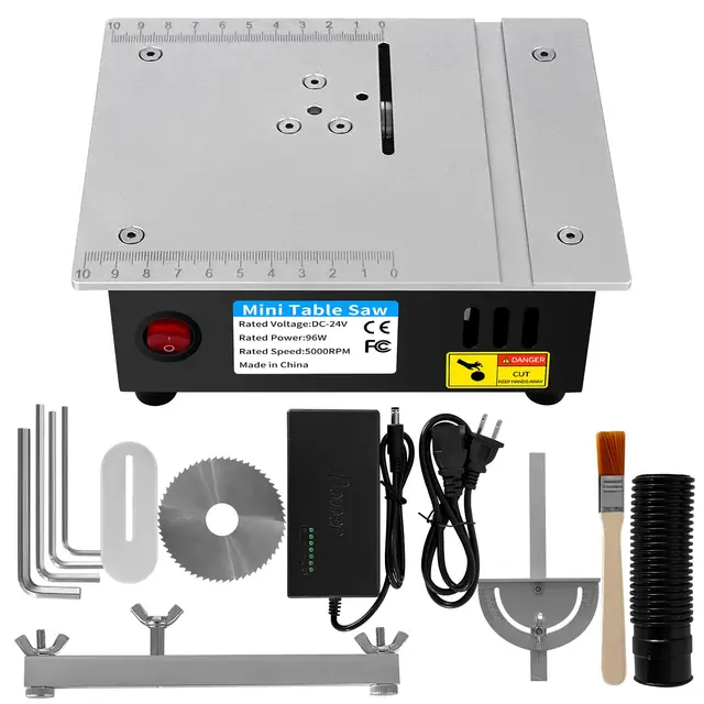 Mini scie circulaire de table multifonction 96 W, 5000 tr/min, avec bloc d'alimentation 7 vitesses, profondeur de coupe 14 mm, scie de table pour bois/PCB/métal, bricolage et modélisme (A)