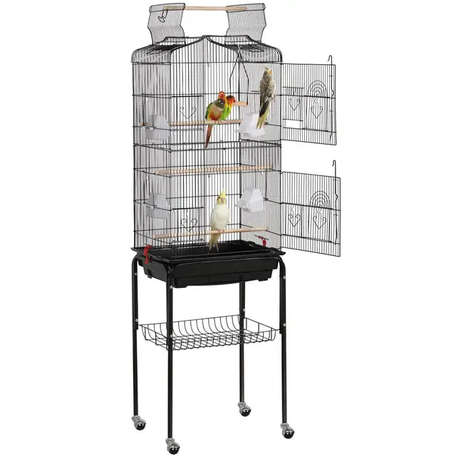Yaheetech Cage Oiseau sur Pied Voliere Oiseaux Interieur Decorative 46 x 35 x 162,5 cm Toit Ouvert pour Perruche Calopsitte Canari avec Support Détachable