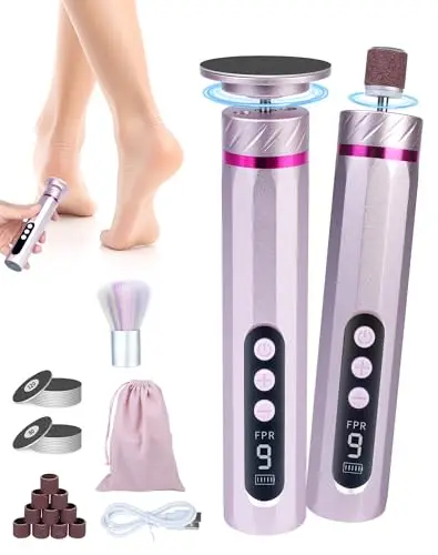 5 en 1 Rapeuse Pieds Électrique Ponceuse Pieds Electrique Râpe Pied Pédicure Rappe Pieds HoneyGlow 9 vitesses réglables 4500tr/min Rechargeable 2000Mah Anti-Callosités(Or Rose)