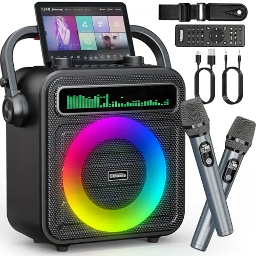 Karaoke Adulte Professionnel - Enceinte Bluetooth Puissante avec 2 Micros sans Fil, Système PA Portable (Bluetooth/TF/USB/AUX/TWS) Enfants/Famille/Amis