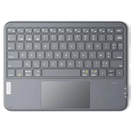Inateck Clavier Bluetooth 3 canaux avec pavé Tactile, Clavier sans Fil AZERTY Ultra Fin et Portable, Compatible avec Windows et iPad OS, KB01105 Gris