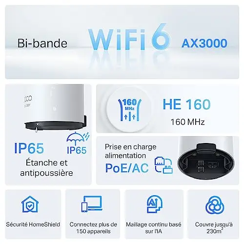 TP-Link Deco WiFi 6 Mesh AX3000Mbps Outdoor Routeur Deco X50-Outdoor, Couverture de 230㎡, Étanche IP65, Idéal pour Les scènes extérieures comme Le Jardin et la Piscine, Fonctionne avec Tous Les Deco