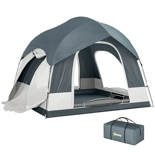 Outsunny Tente de Camping Facile à Monter 2-4 Personnes avec 3 Portes, Imperméable, Compatible avec SUV, avec Double-Toit Amovible, Tapis de Sol et Sac de Transport, Bleu Foncé