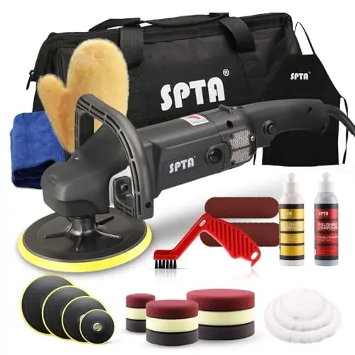 SPTA 1200W Machine à polir / polisseuse voiture polissage polisseuse rectifieuse,125mm 150mm 180mm avec 16 éponges de polissage tampons de polissage/ 3 Disque de Laine/3 Disque de rotation | ROMPS7AC