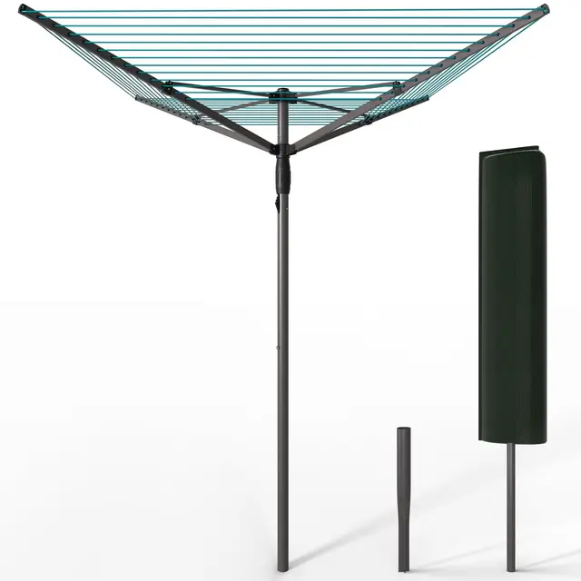 vounot® Etendoir à Linge Extérieur Rotatif 4 Bras Séchoir Parapluie Grande Surface D'Étendage 50M Séchoir à Linge avec Housse de Protection Piquet de Sol Gris Bleu
