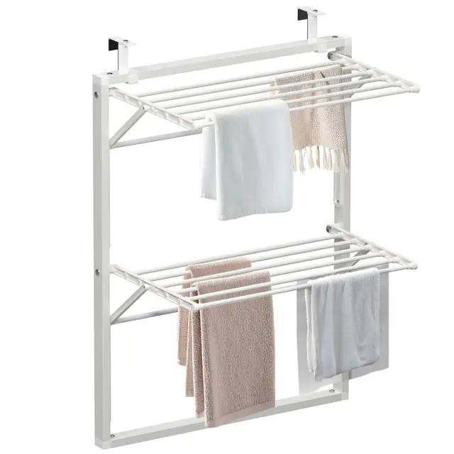 vounot ® Étendoir à Linge Mural Suspendu Pliable à Double Niveau Support de Séchage pour Salle de Bain ou Balcon Gain de Place Blanc