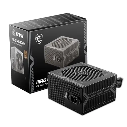 MSI MAG A550BN Bloc d'alimentation, Prise EU - 550W, Certifié 80 Plus Bronze, PSU ATX, Rail Unique 12V, Circuit DC vers DC, Ventilateur 120mm - Garantie 5 Ans