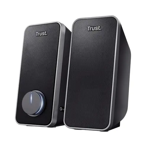 Trust Arys Enceinte PC 2.0 pour Ordinateur, Haut Parleur PC, 28 Watt, Jack 3,5 mm, Alimentation USB, pour Portable, Tablette, Smartphone - Noir