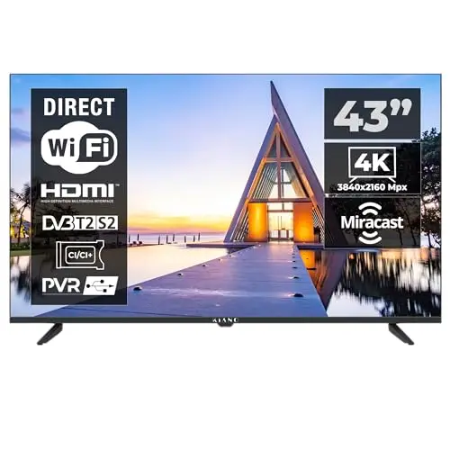 KIANO Téléviseur Intelligent 32" Elegance – HD Ready (1366 × 768), Écran DLED sans Cadre – Triple Tuner DVB-T2/S2/C – Bluetooth, Enregistrement USB – 3 Ports HDMI, 2 Ports USB – Noir